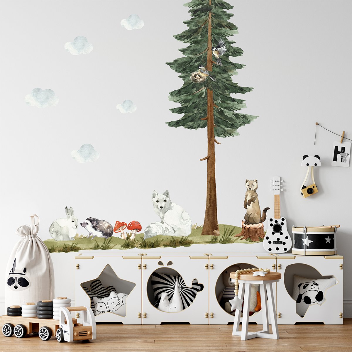 Duże naklejki na ścianę do przedszkola ze zwierzętami leśnymi