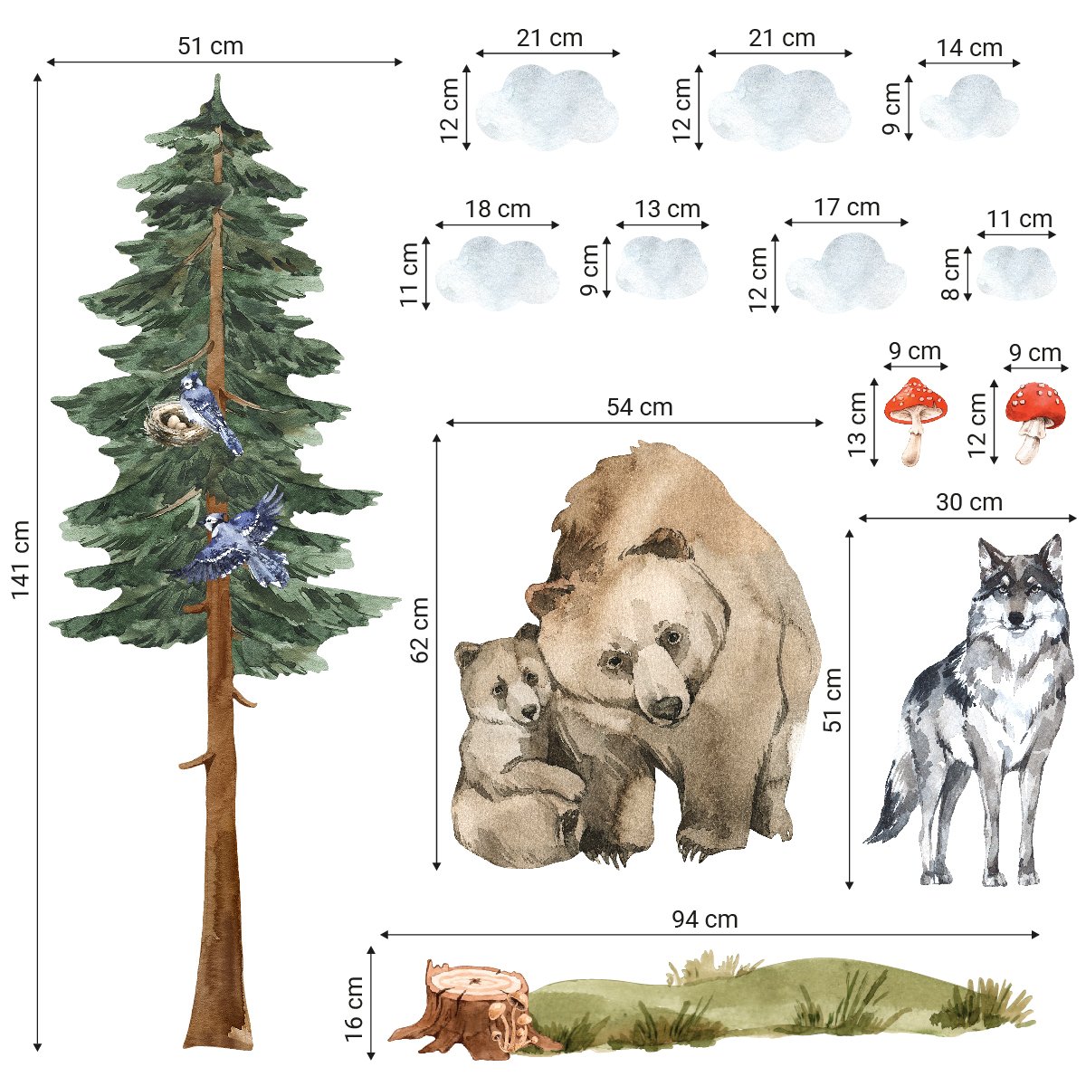 Duże naklejki na ścianę dla chłopca leśne zwierzęta