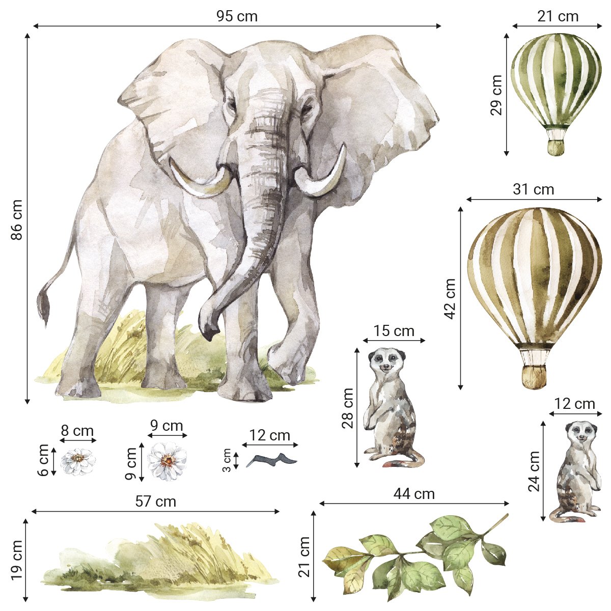 Naklejki na ścianę dla dzieci duży słoń dzikie zwierzęta z safari