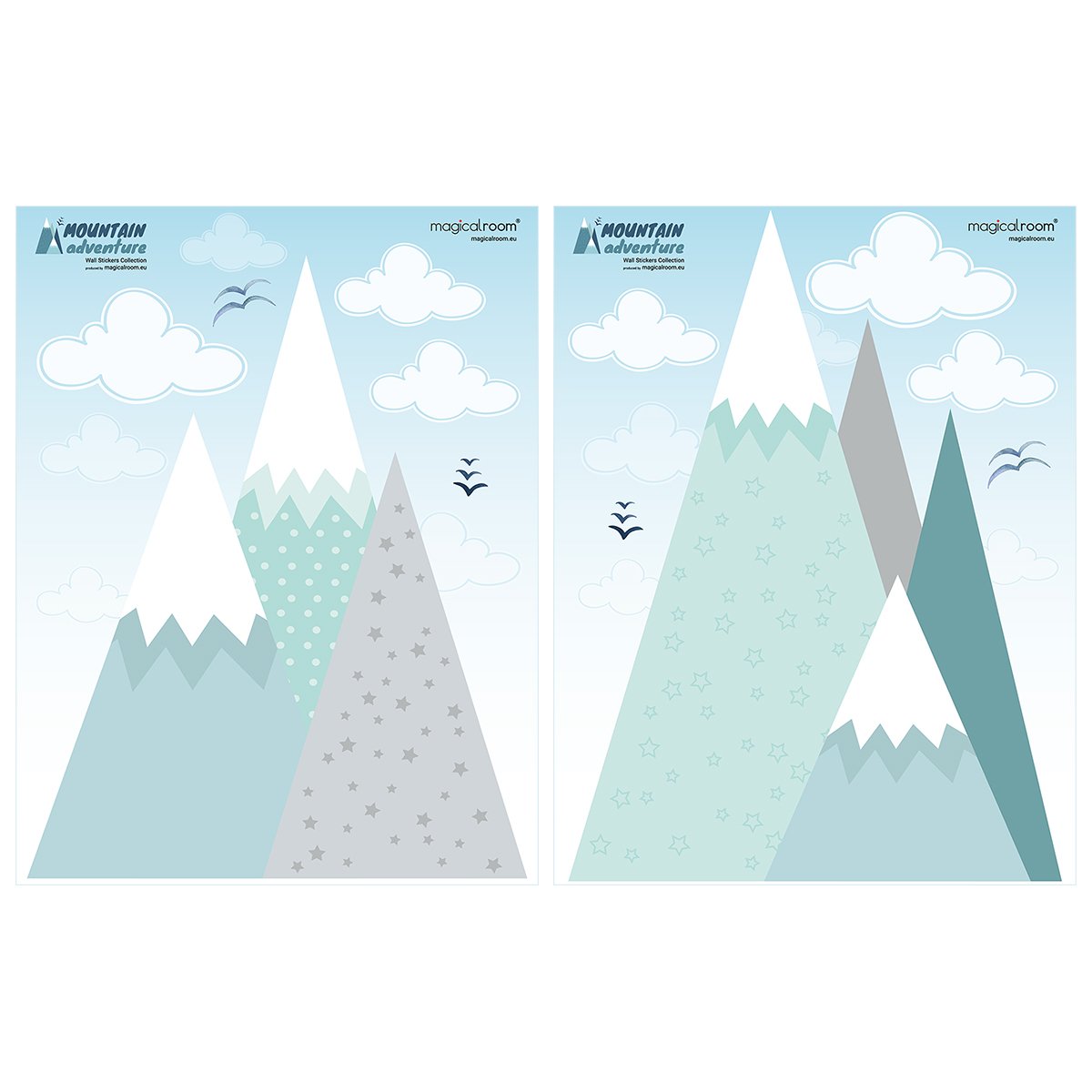 Duża naklejka na ścianę dla dzieci miętowe góry i chmurki#kolor_mietowy