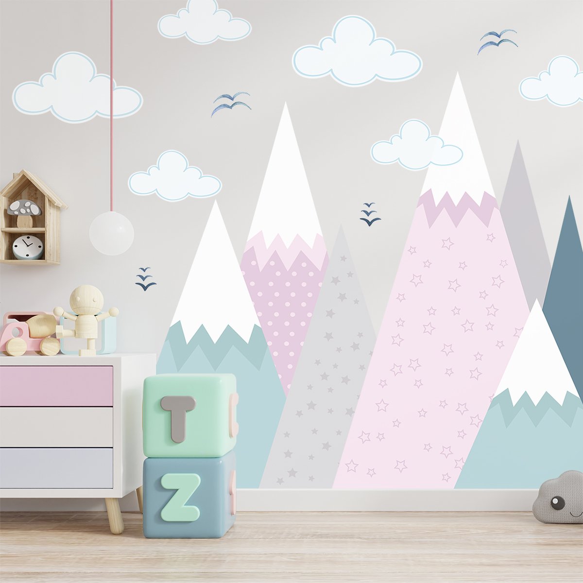Duże naklejki na ścianę dla dzieci góry#kolor_rozowy