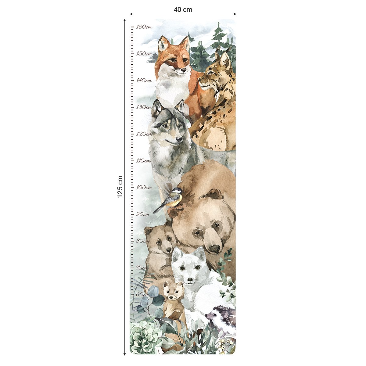 Naklejka na ścianę miarka wzrostu dla dziewczynki las i zwierzęta