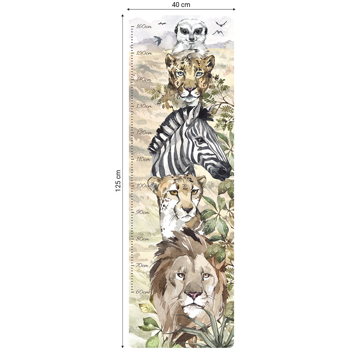 Naklejka na ścianę dla dzieci miarka wzrostu dżungla