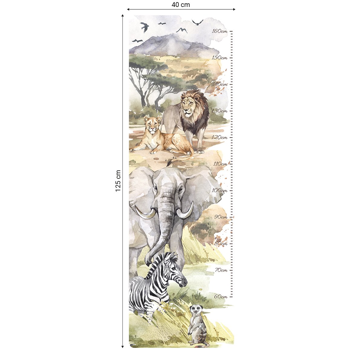 Naklejki na ścianę miarka wzrostu dla dzieci z safari
