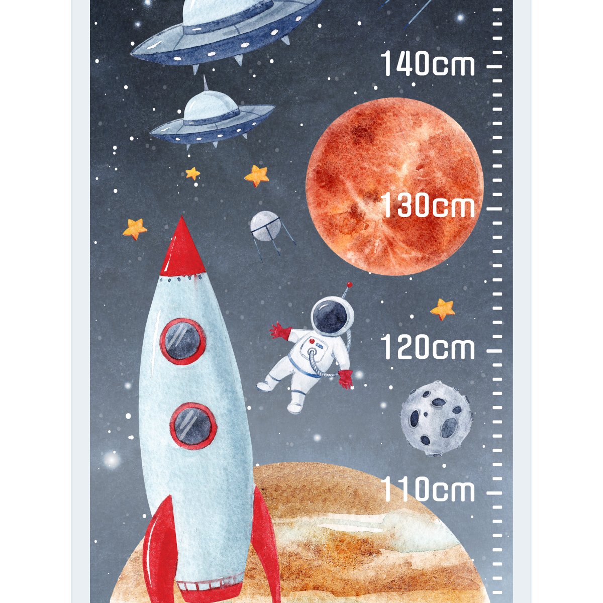 Naklejka na ścianę miarka wzrostu dla chłopca ziemia, astronauta, ufo i kosmos
