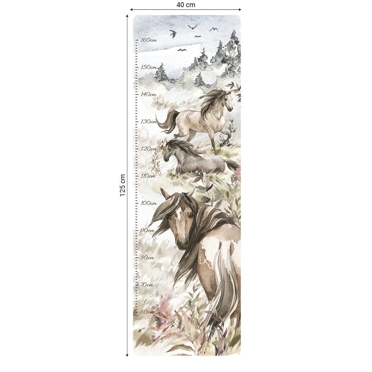 Naklejka na ścianę miarka wzrostu dla dzieci zwierzęta dzikie konie