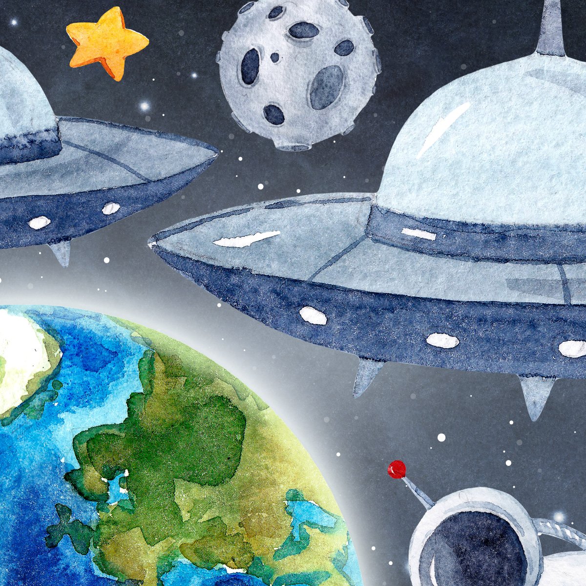 Kolorowa naklejka na ścianę dla chłopca ufo i ziemia