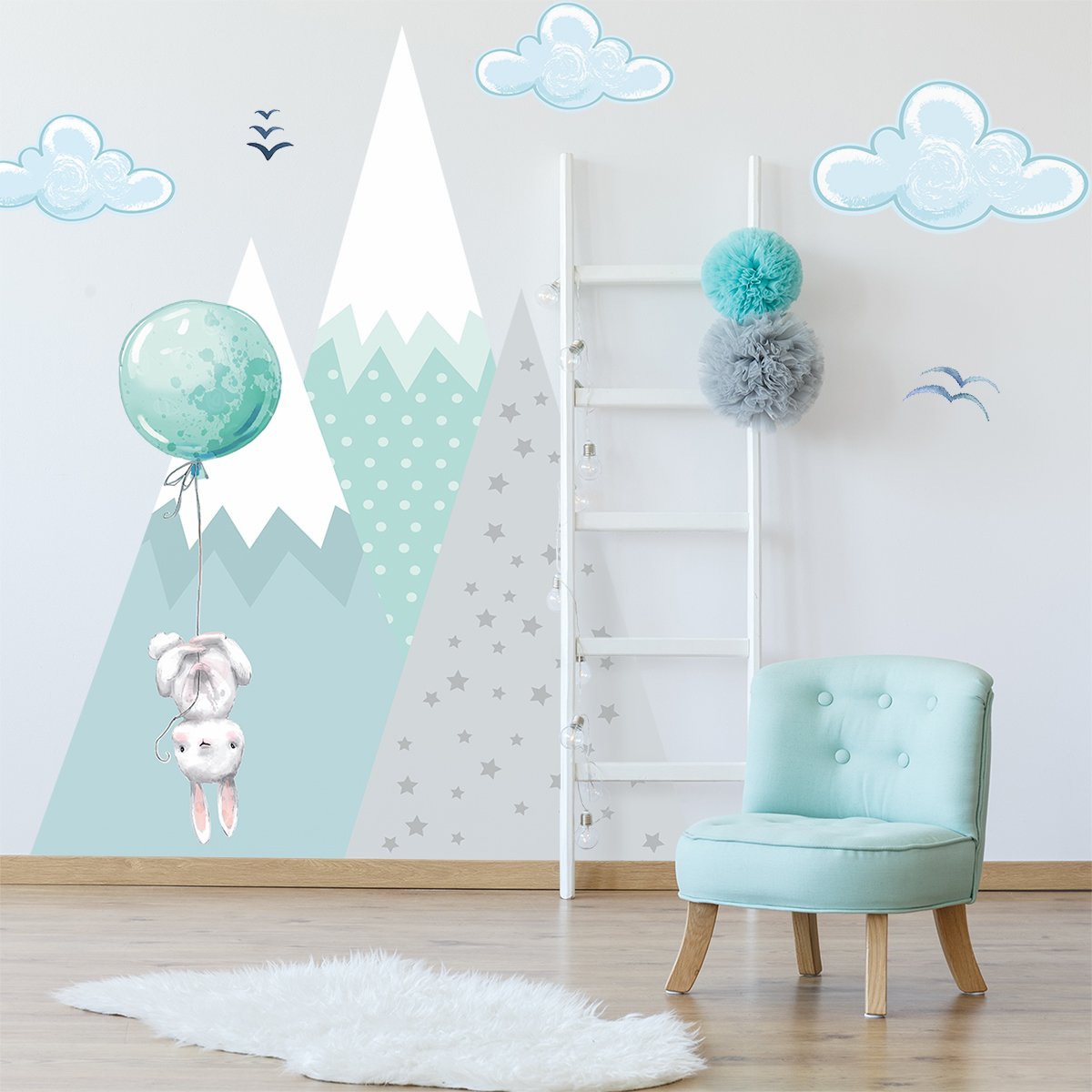Naklejka ścienna dla dzieci miętowe góry#kolor_mietowy