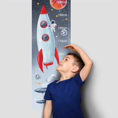 Naklejka na ścianę dla dzieci miarka wzrostu kosmos i rakieta