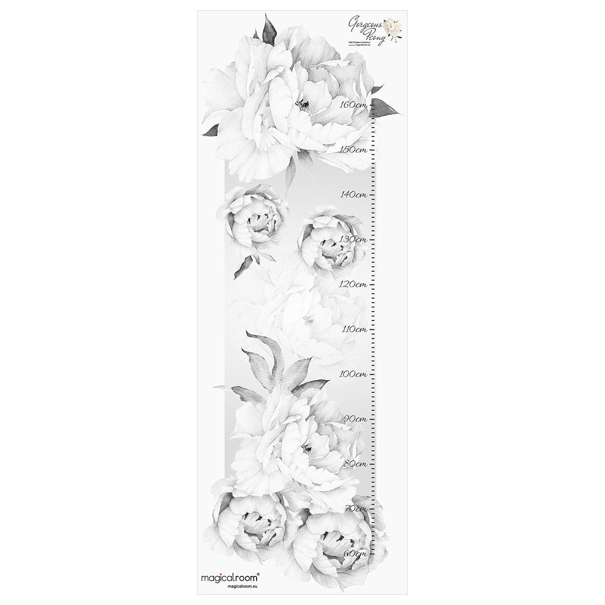 Naklejka na ścianę dla dzieci miarka wzrostu - kwiaty i liście#kolor_szary