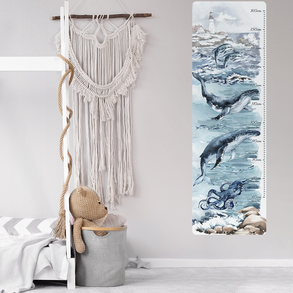 Naklejka dla dzieci miarka wzrostu ocean i rybki