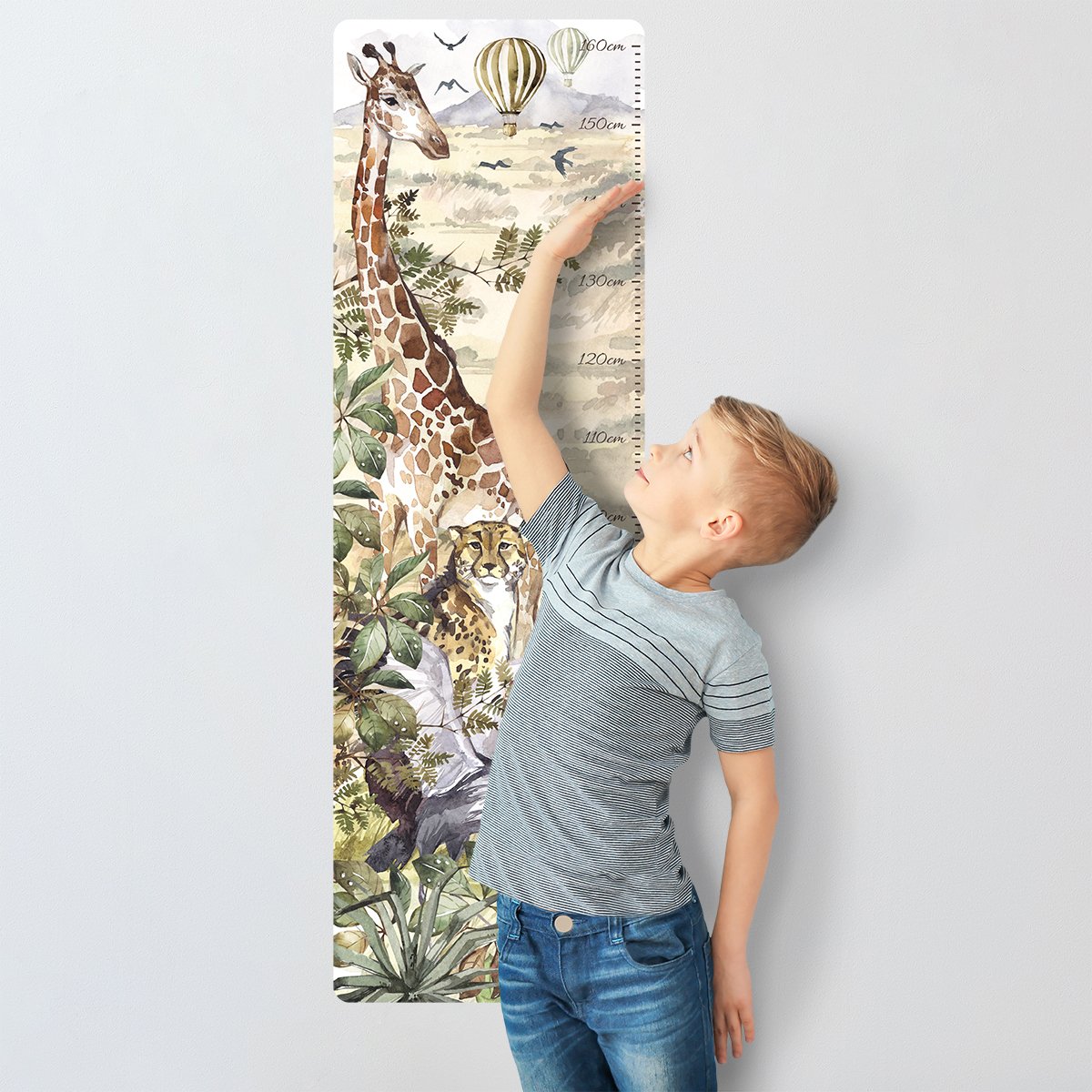 Naklejka dla dzieci miarka wzrostu żyrafa i zwierzęta Afryki