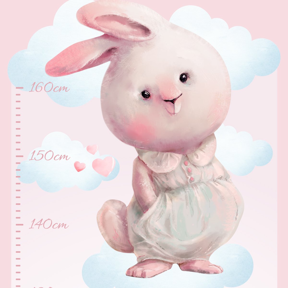 Naklejka na ścianę miarka wzrostu dla dziewczynki urocze króliczki