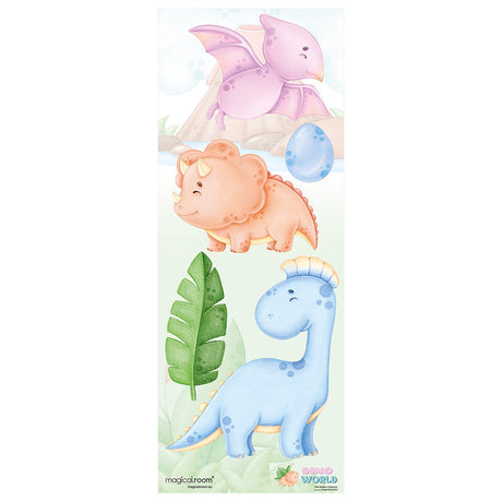 Naklejka na ścianę do pokoju dziecięcego trzy kolorowe dinozaury