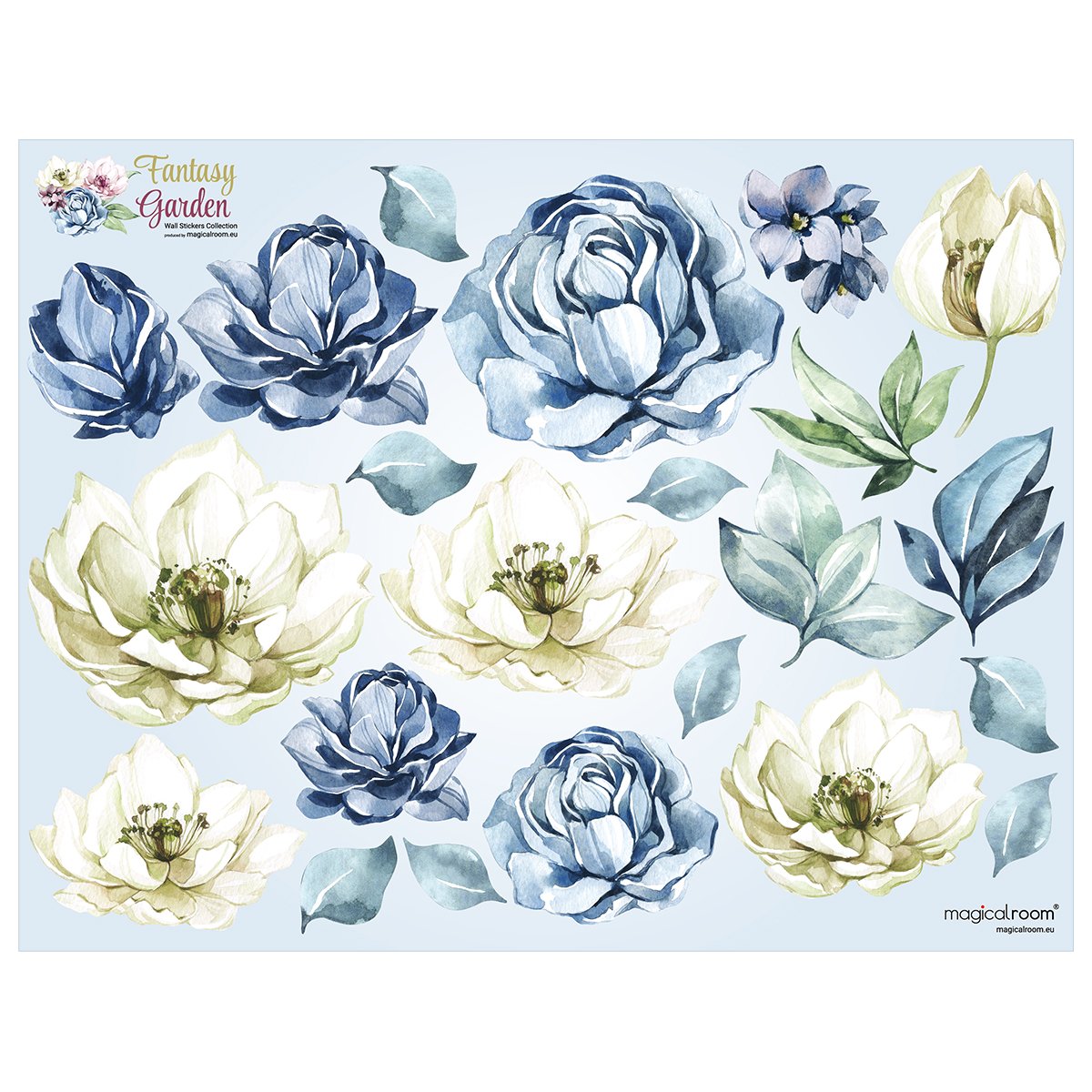 Naklejka na ścianę do sypialni niebieskie kwiaty#kolor_niebieski