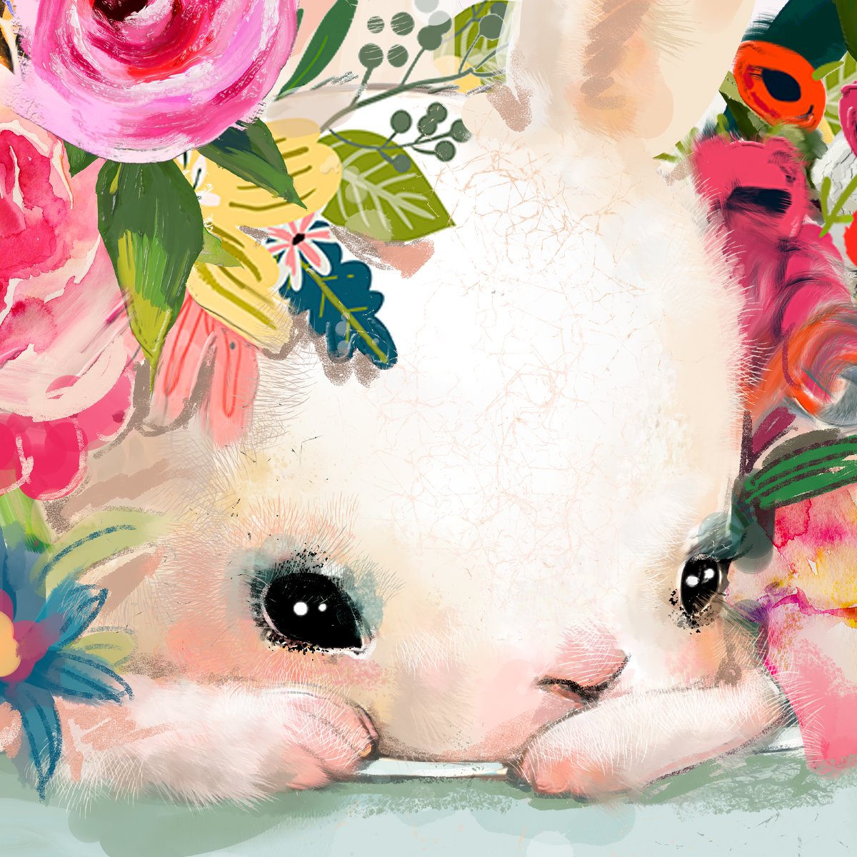 Naklejka na ścianę do pokoju dziewczynki uroczy króliczek, serca i kwiaty