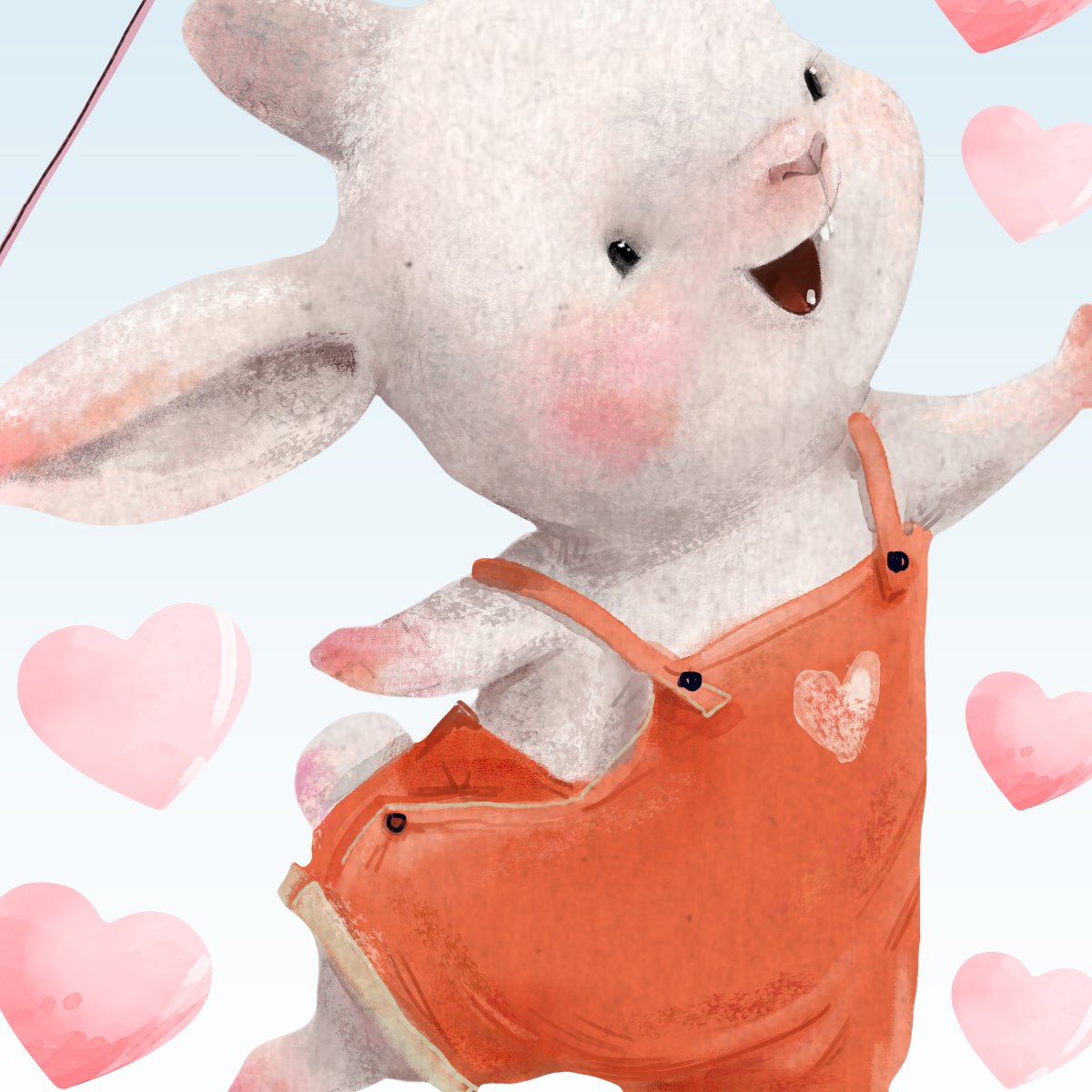 Kolorowa naklejka na ścianę królik z różowym balonem do pokoju dziecięcego