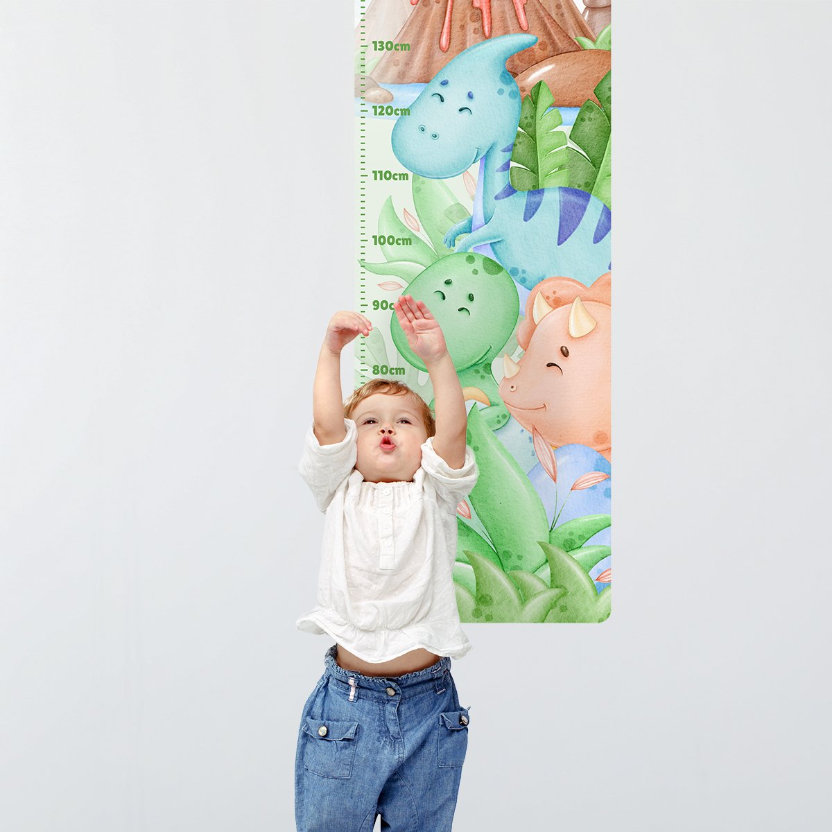 Naklejka na ścianę miarka wzrostu do przedszkola kolorowe dinozaury