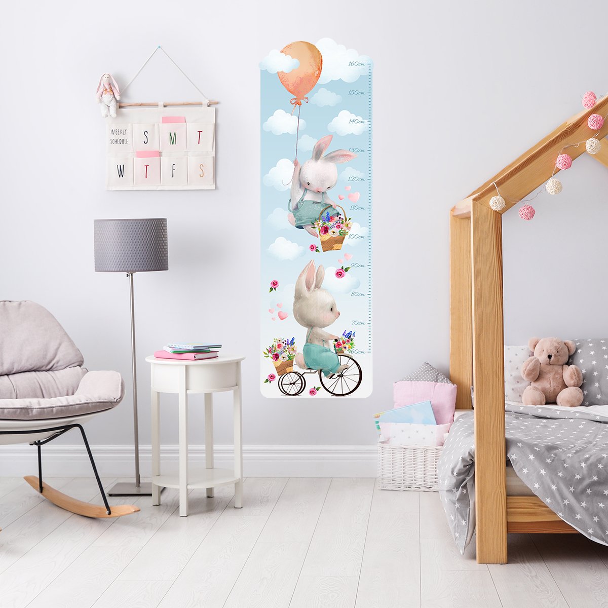 Naklejka na ścianę miarka wzrostu dla dzieci dwa radosne króliczki