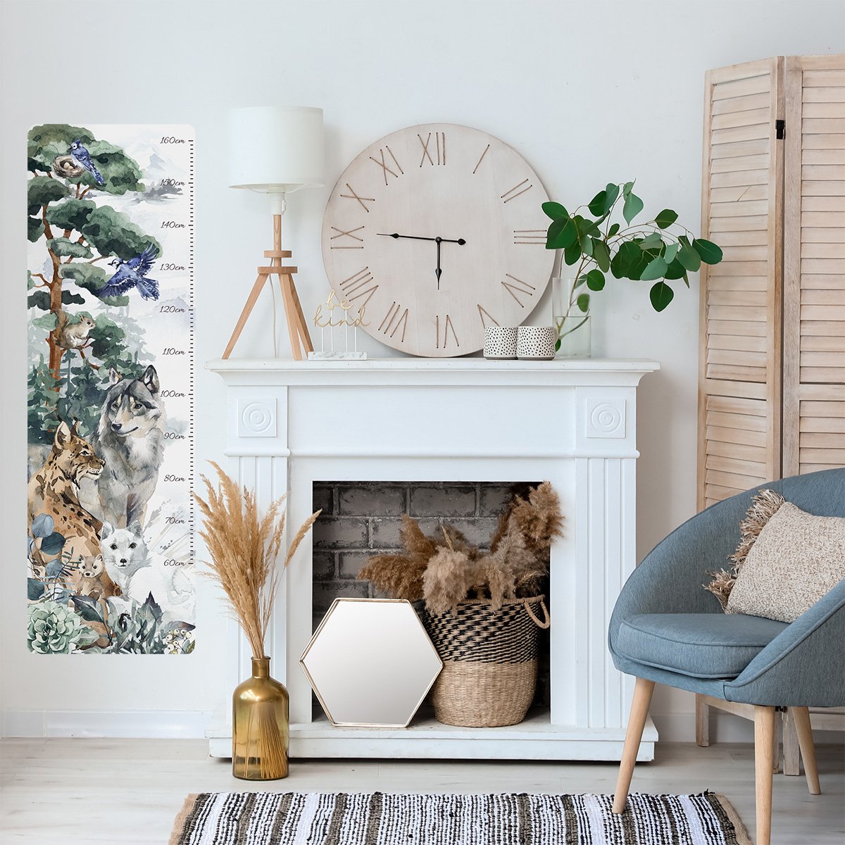 Naklejka miarka wzrostu dla dzieci drzewa i zwierzęta leśne