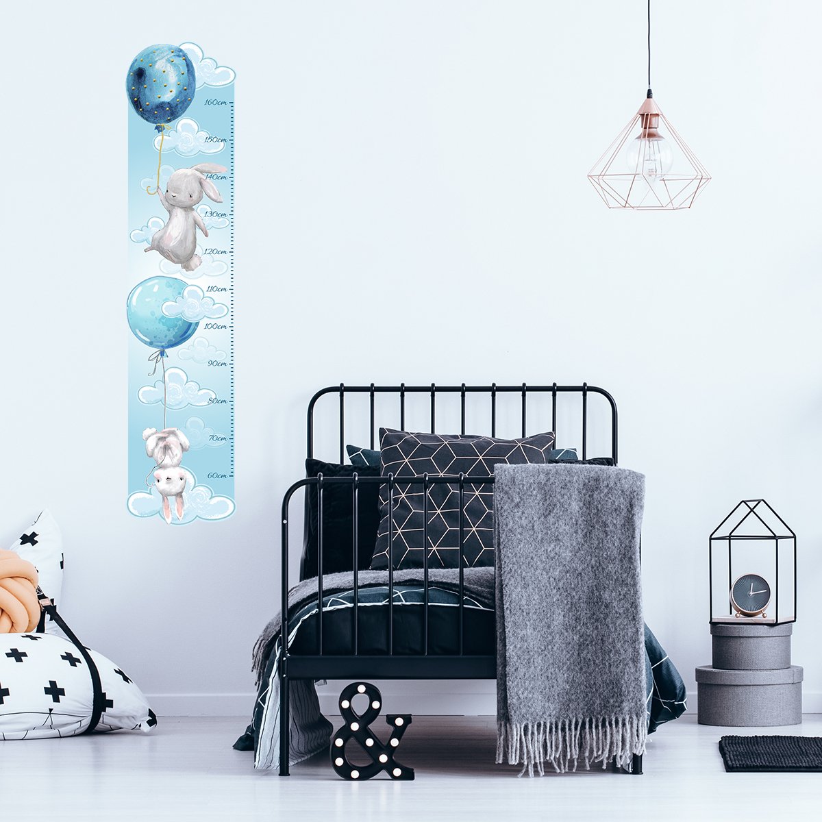 Naklejka miarka wzrostu dla dziecka - balony i króliczki#kolor_niebieski