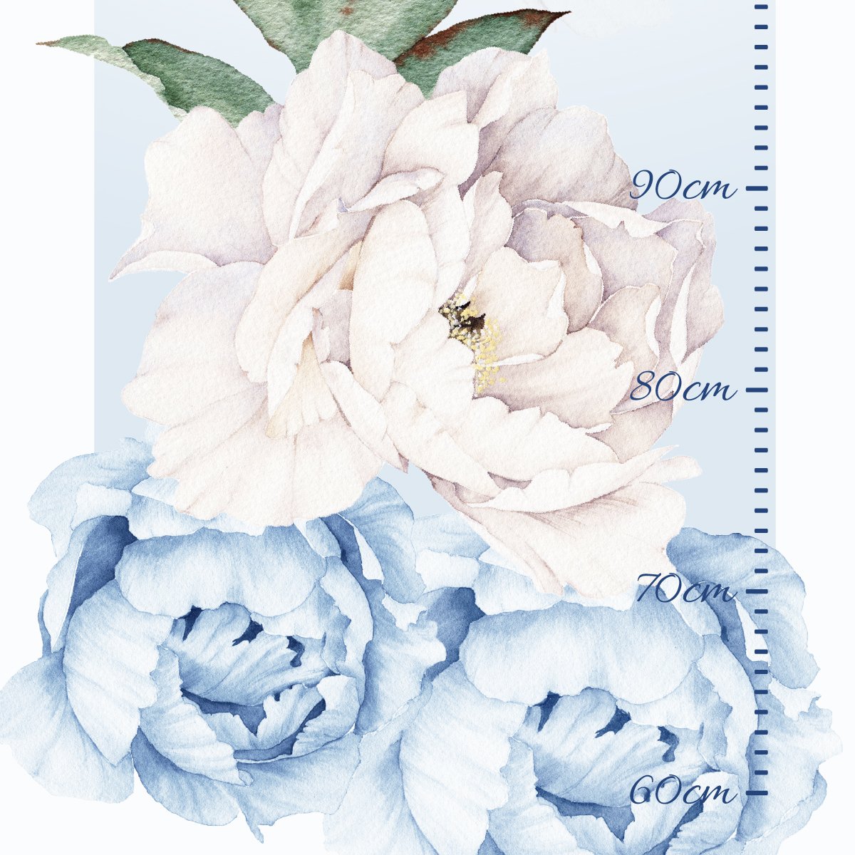 Naklejka na ścianę miarka wzrostu do pokoju dziecięcego - liście i kwiaty#kolor_niebieski