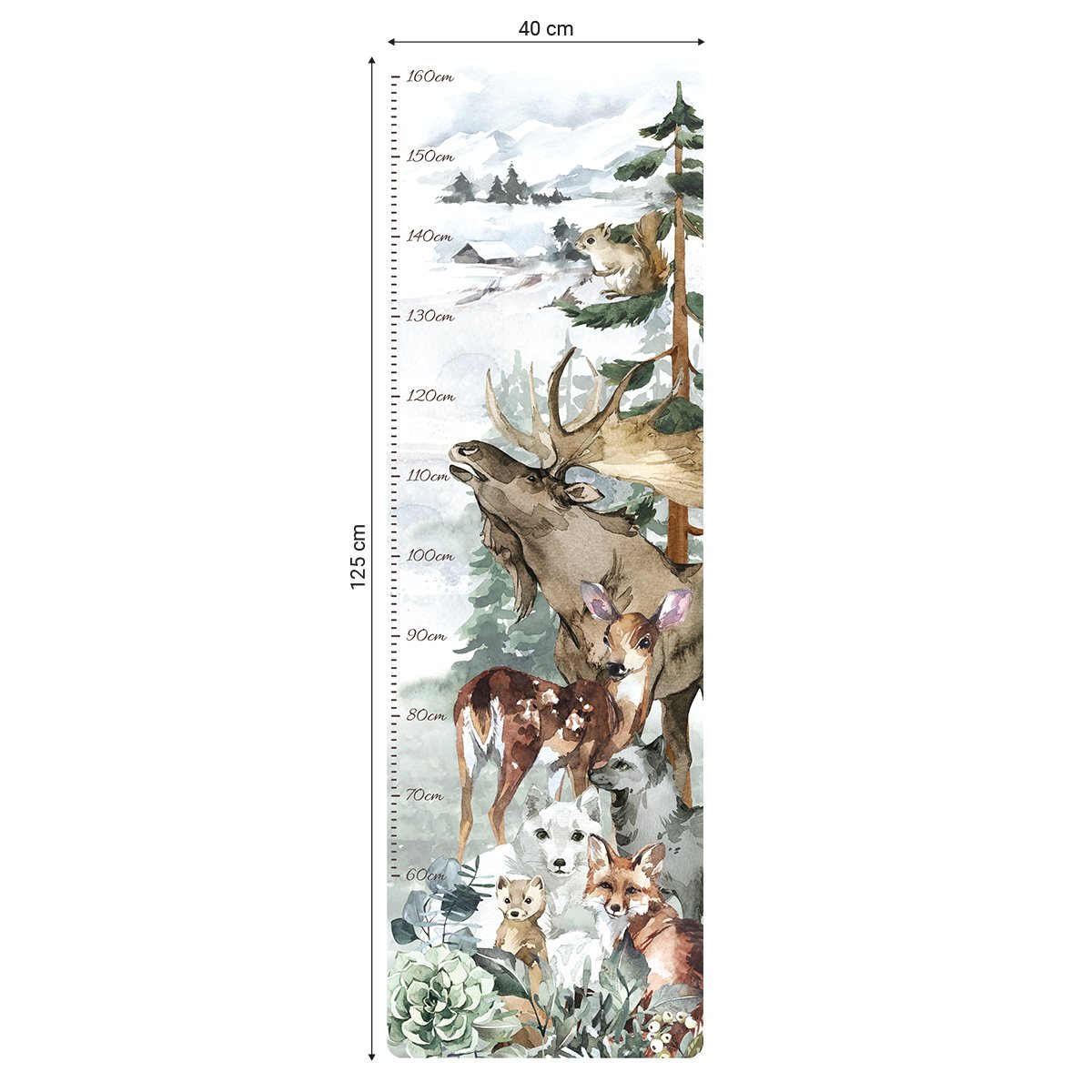 Naklejka na ścianę miarka wzrostu dla dzieci leśne zwierzęta i las