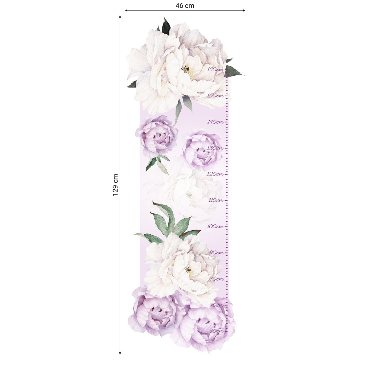 Naklejka na ścianę miarka wzrostu do pokoju dziecięcego piwonie#kolor_fioletowy