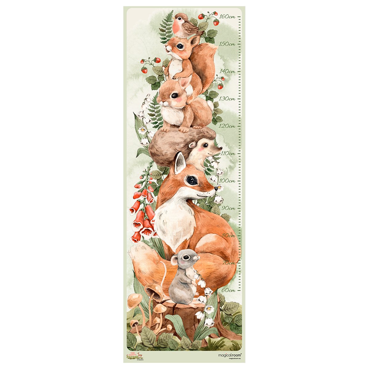 Naklejka miarka wzrostu zwierzęta leśne