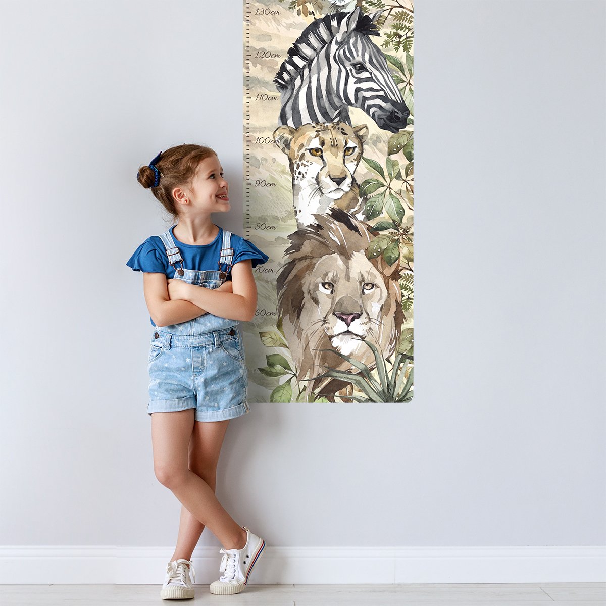 Naklejka dla dzieci miarka wzrostu zebra i zwierzęta Afryki