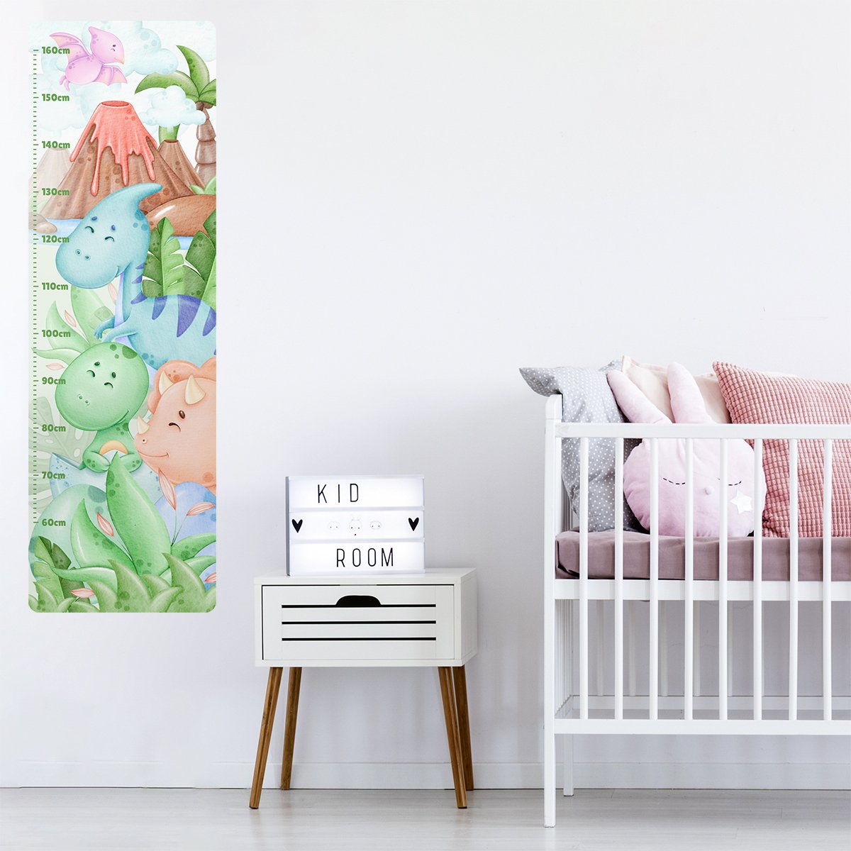 Naklejka na ścianę miarka wzrostu do pokoju dziecięcego kolorowe zwierzęta, dinozaury