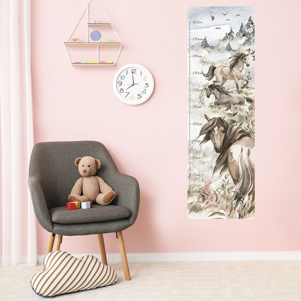 Naklejka na ścianę dla dzieci miarka wzrostu dzikie konie