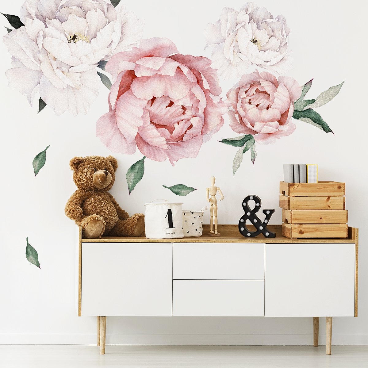 Naklejka na ścianę białe piwonie do przedpokoju#kolor_brzoskwiniowy