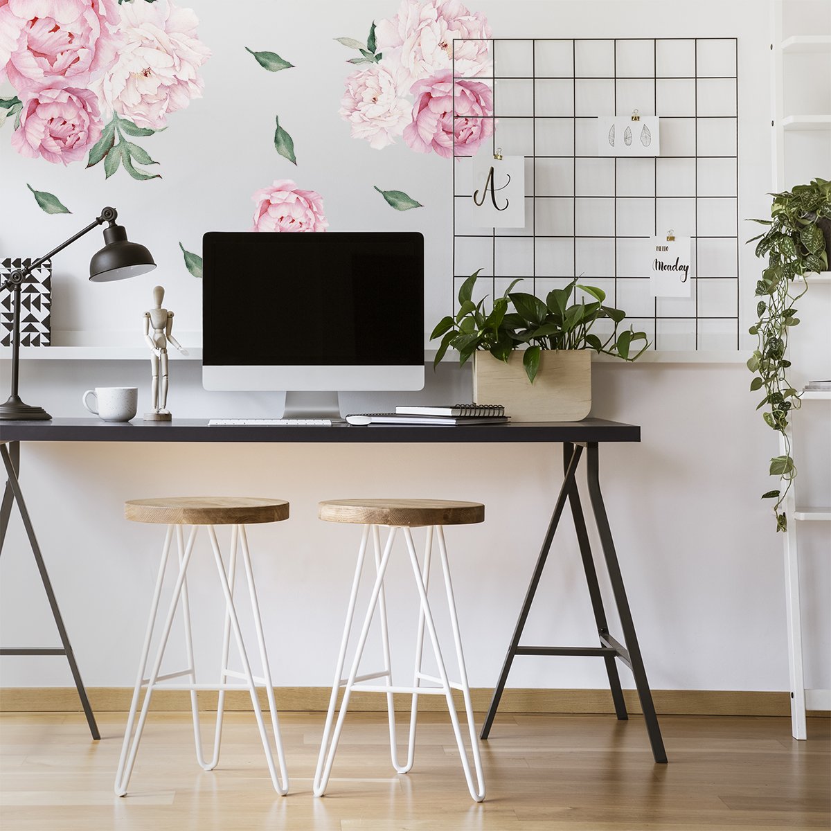 Naklejka na ścianę do salonu różowe kwiaty#kolor_rozowy-mix