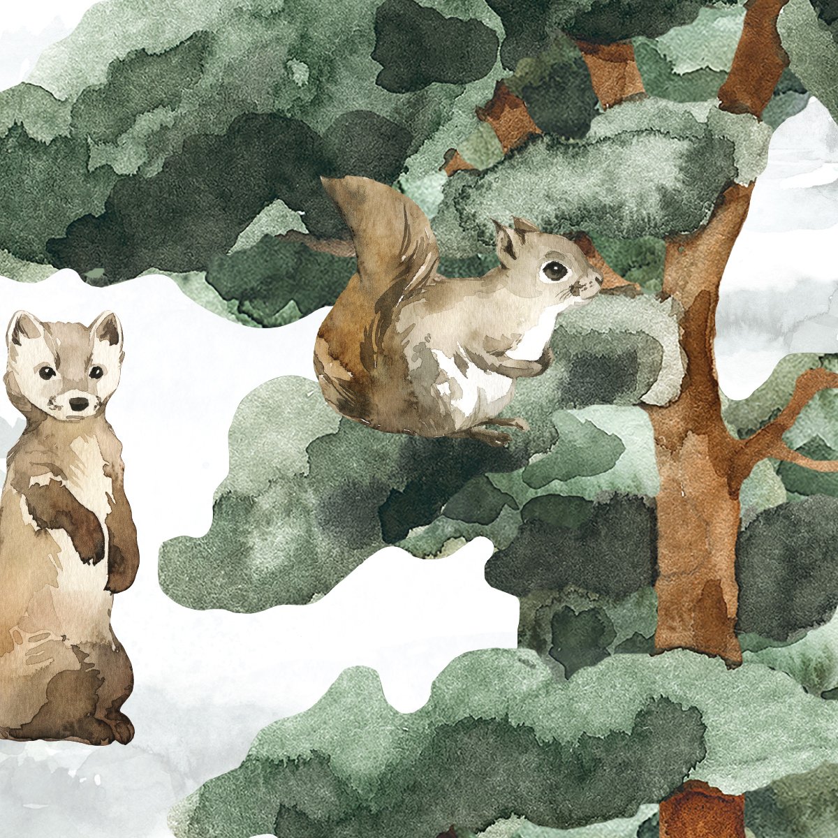 Kolorowa naklejka na ścianę duże drzewo i wiewiórka