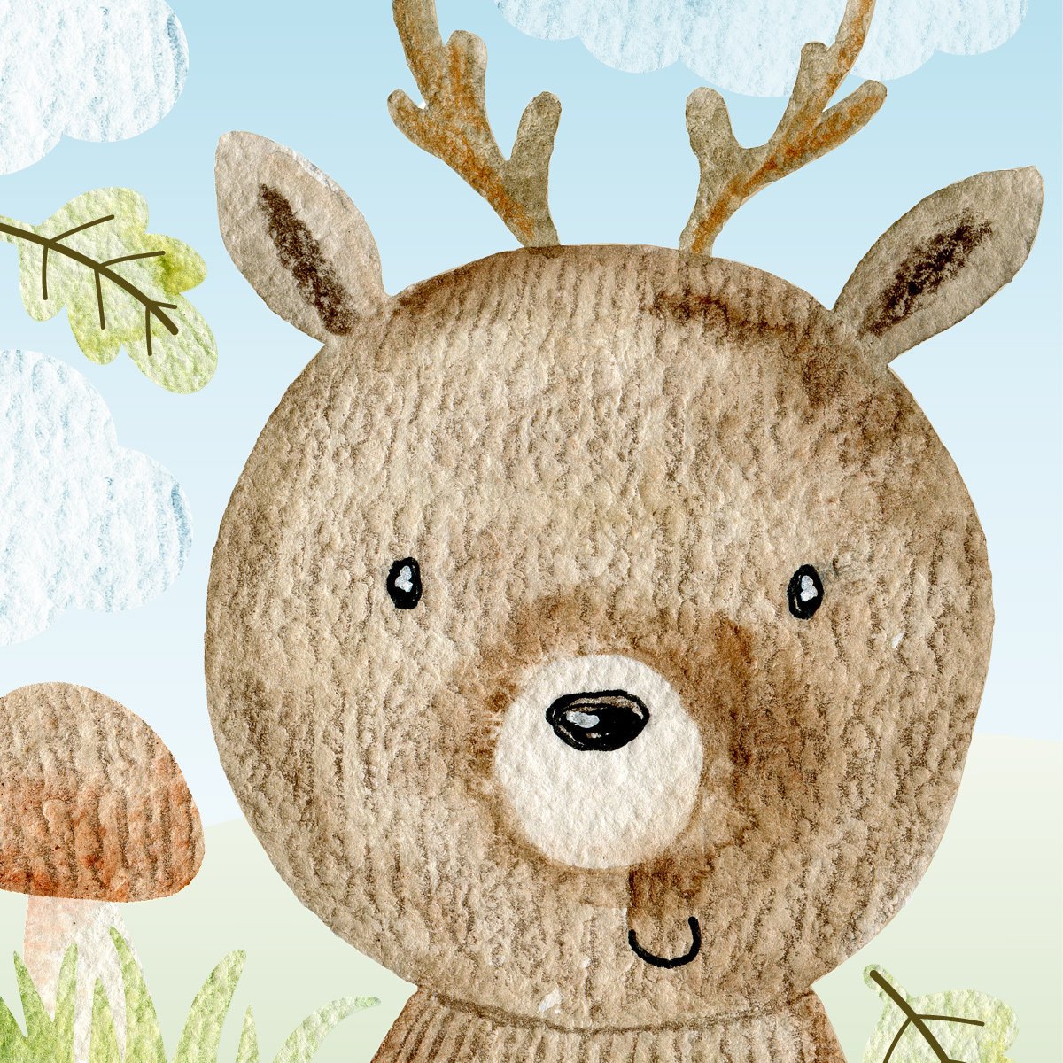 Naklejka na ścianę dla niemowlaka brązowy jeleń i listki dębu