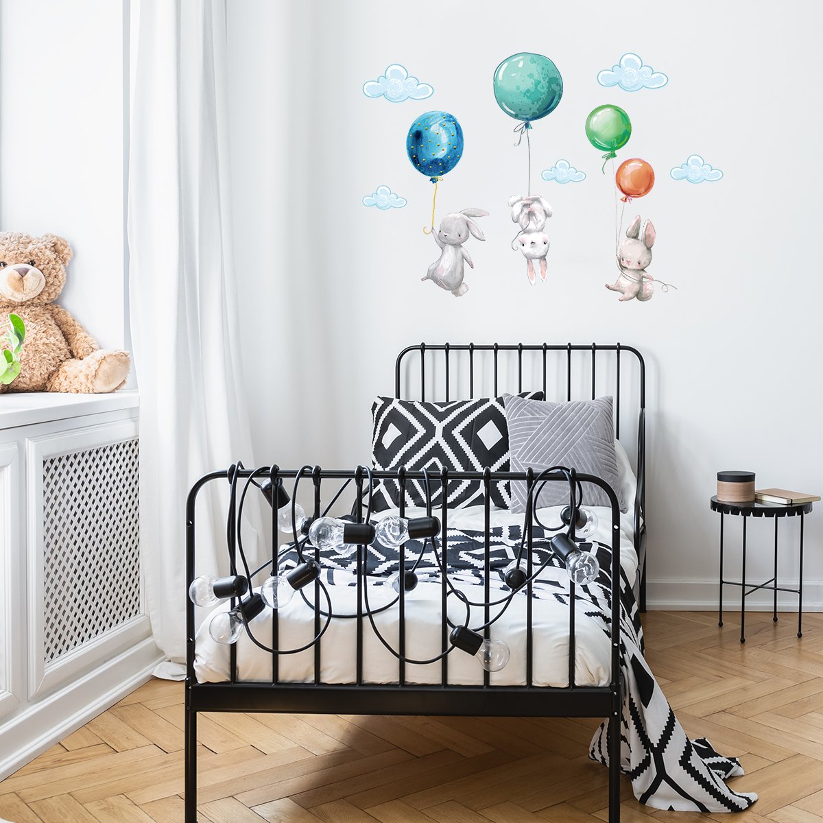 Naklejka na ścianę królik i kolorowe baloniki#kolor_kolorowy