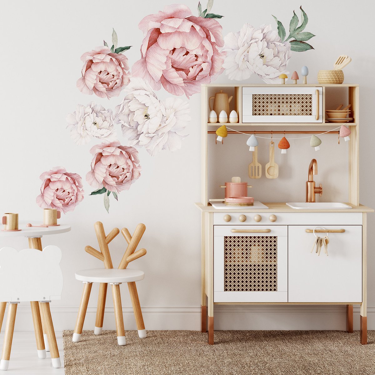 Naklejka na ścianę białe i brzoskwiniowe kwiaty do pokoju dziewczynki#kolor_brzoskwiniowy