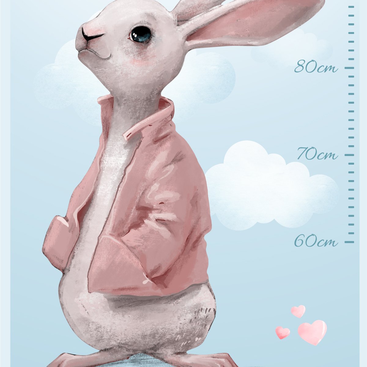 Naklejka na ścianę miarka wzrostu dla dziecka królik i balonik