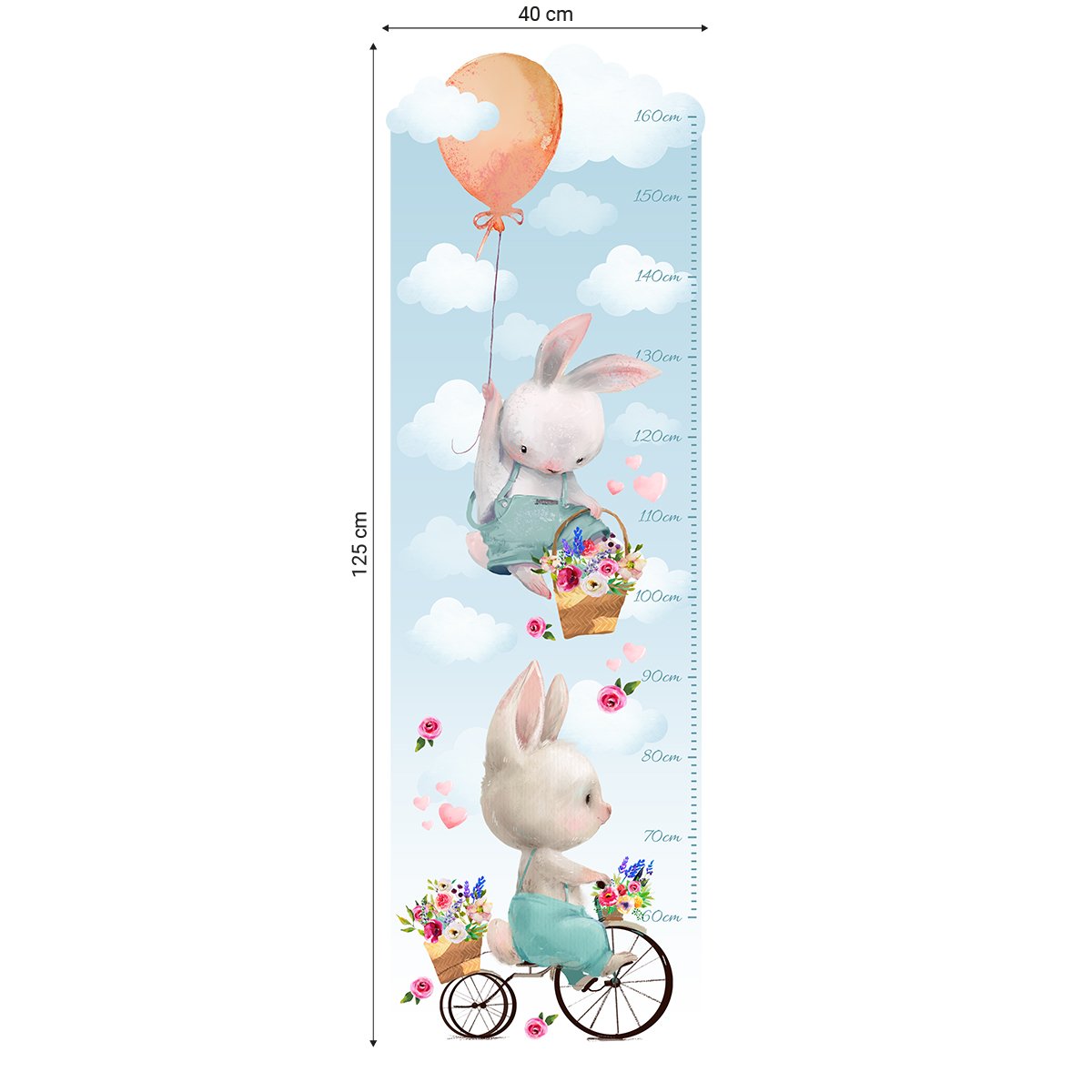 Naklejka na ścianę miarka wzrostu dla dziecka króliczki