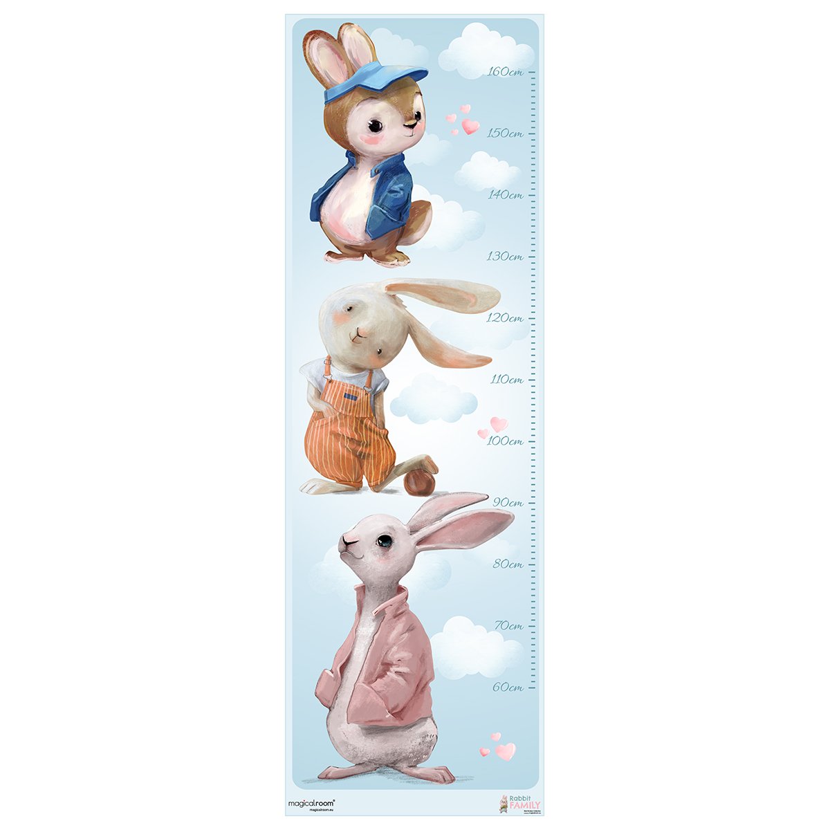 Kolorowa naklejka na ścianę miarka wzrostu króliki do pokoju dziecięcego