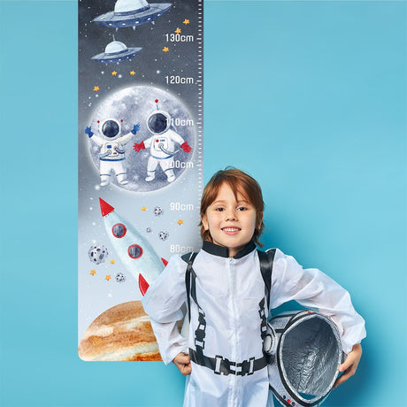 Naklejka na ścianę miarka wzrostu księżyc, gwiazdy i astronauci