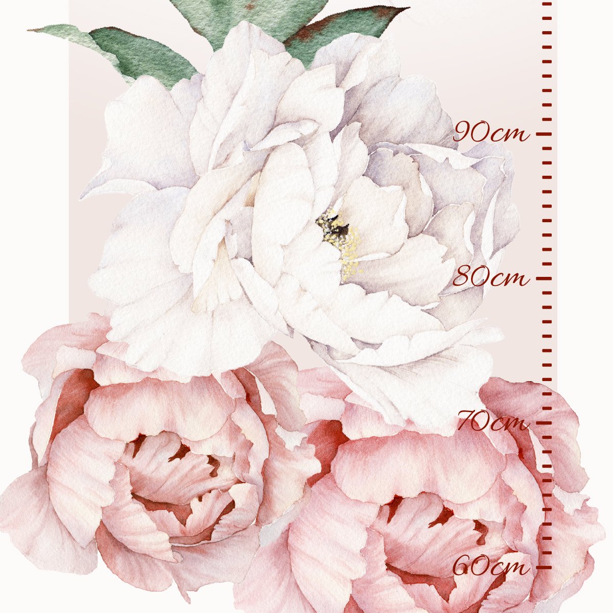 Naklejka na ścianę miarka wzrostu do pokoju dziewczynki kwiaty#kolor_brzoskwiniowy