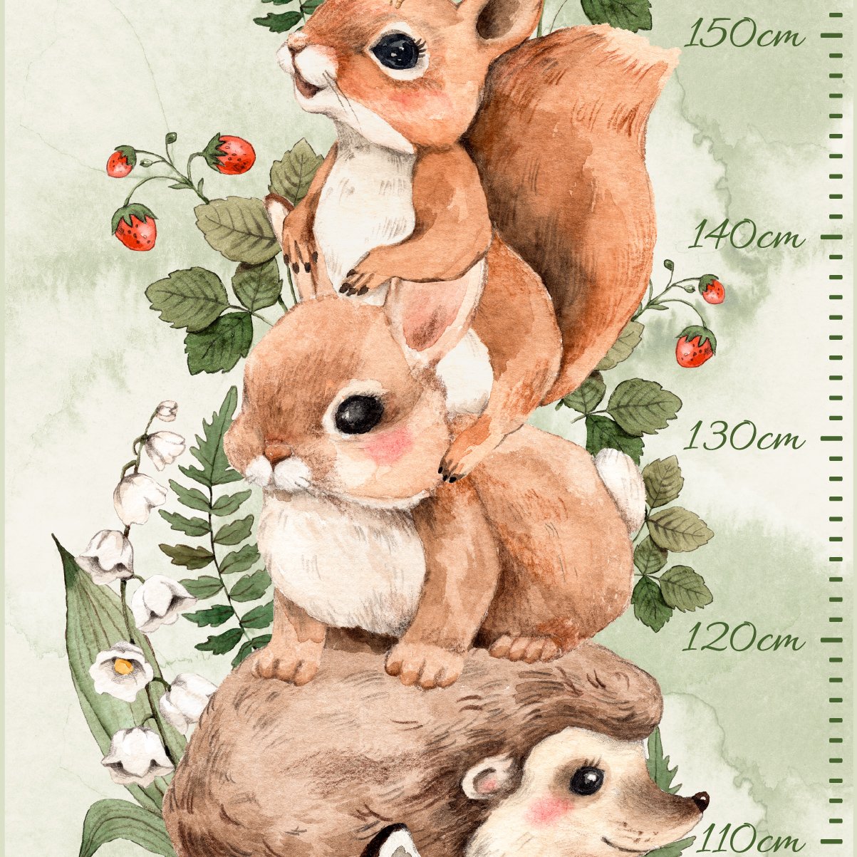 Naklejka na ścianę miarka wzrostu - las i zwierzęta leśne