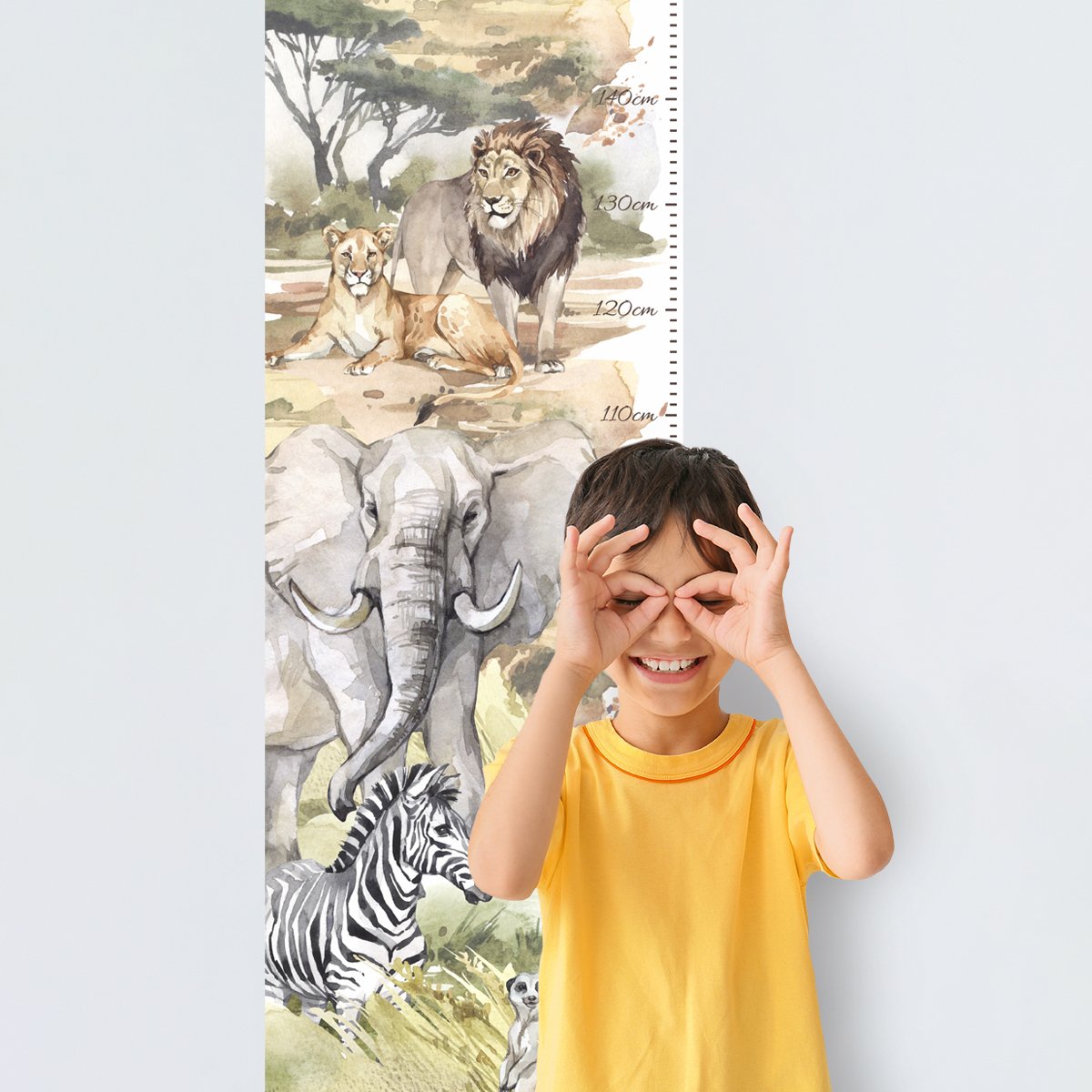 Naklejka na ścianę miarka wzrostu dla dzieci - słoń i zwierzęta Afryki