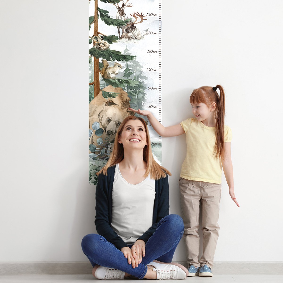 Naklejka na ścianę miarka wzrostu dla dzieci las i zwierzęta leśne