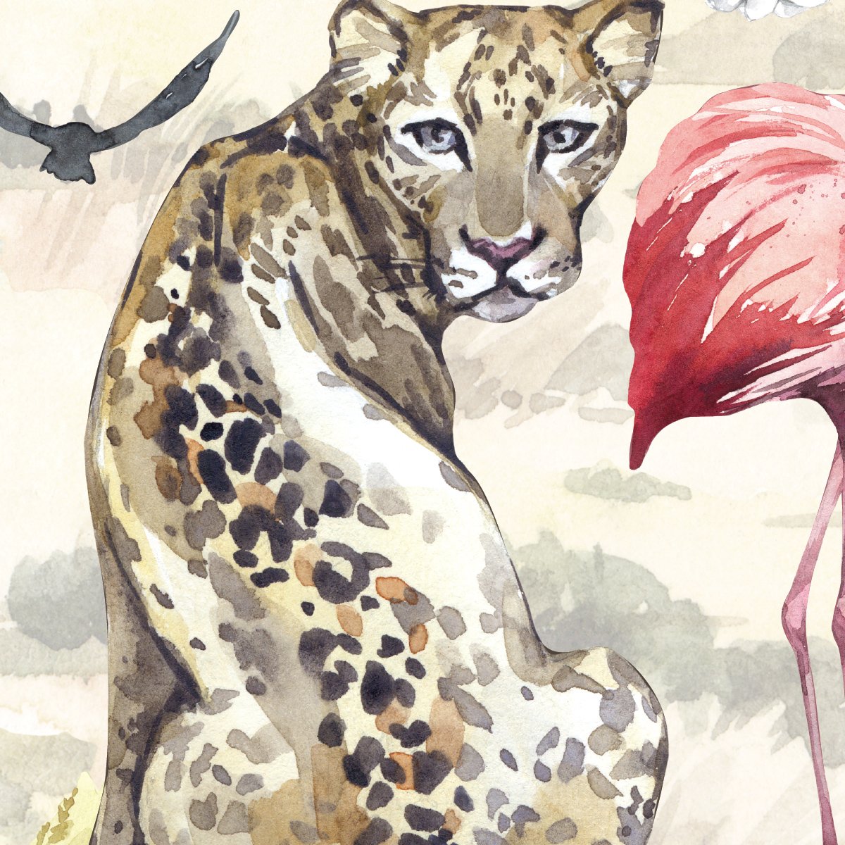 Naklejka na ścianę dla dziecka dzikie zwierzęta i sawanna afrykańska