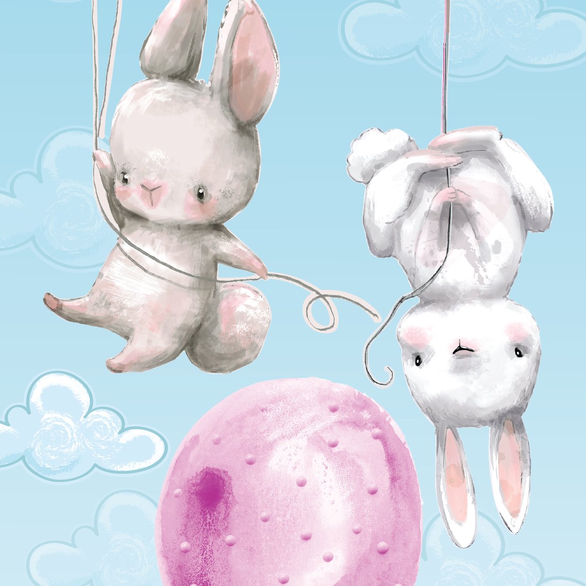 Naklejka na ścianę zające i balony#kolor_rozowy