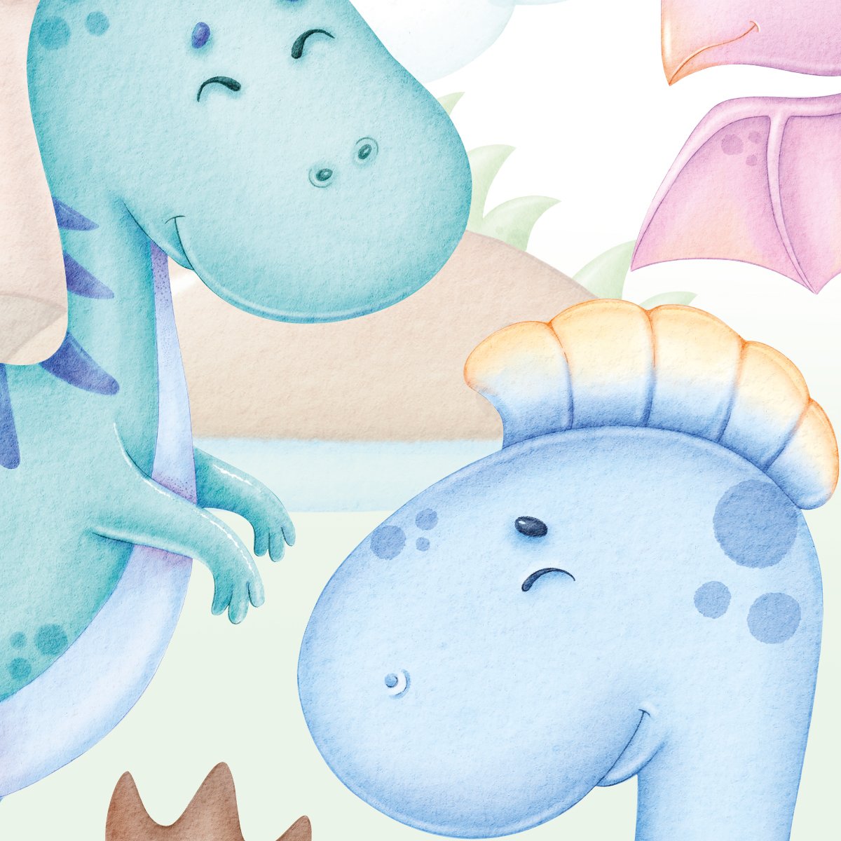 Naklejki na ścianę kolorowe zwierzęta, bajkowe dinozaury dla małego chłopca