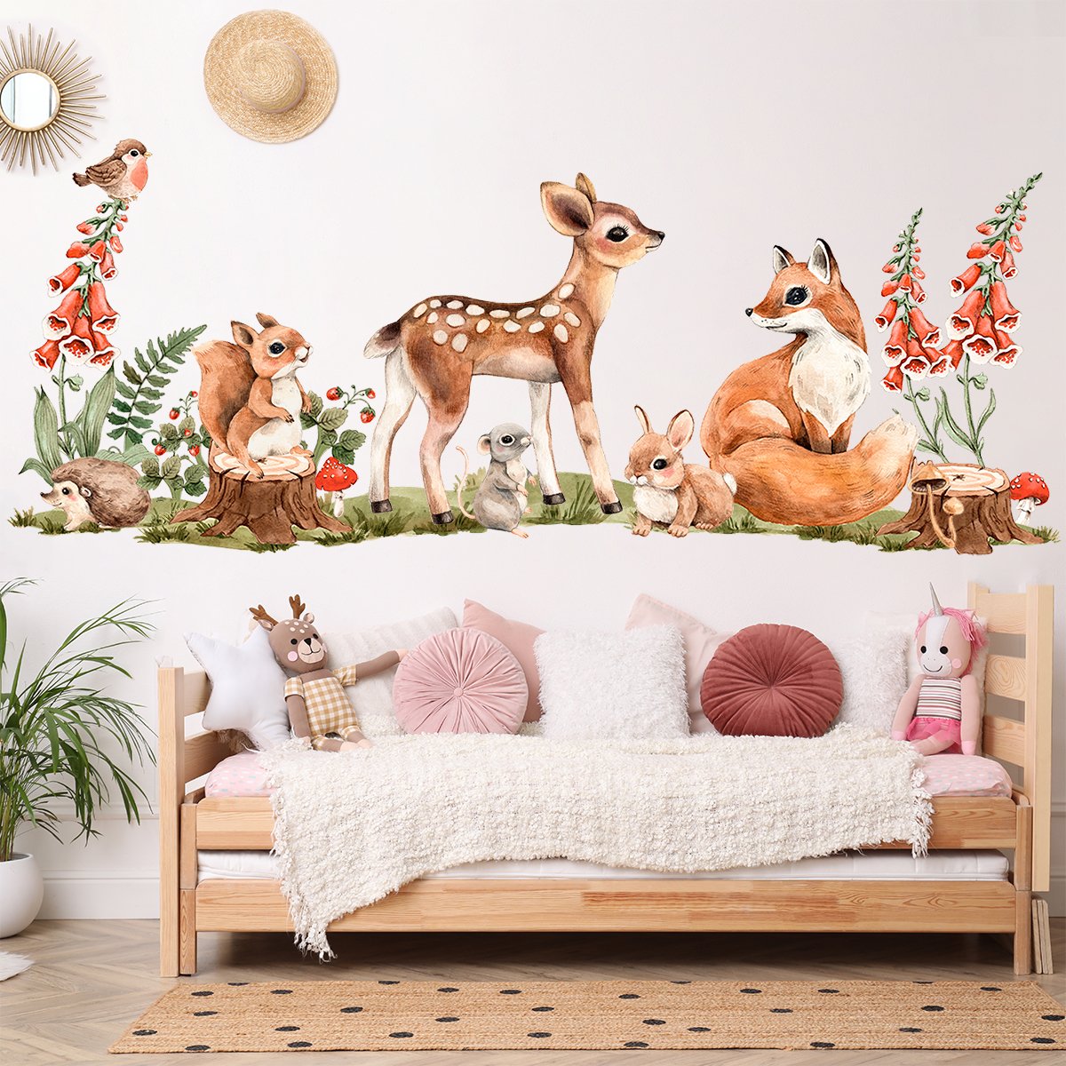 Naklejka na ścianę leśne zwierzęta lis i jelonek